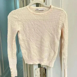 Zara Knit Sweater -  Pink With Pearl detail - Size S